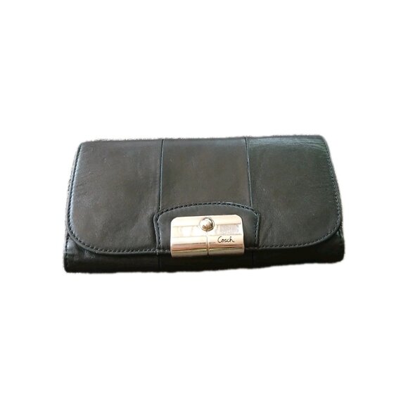 Coach Kristin Envelope Black Leather Flap With Silver Closure Wallet - Picture 1 of 11